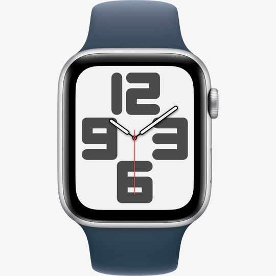 Apple Watch SE Gen 2 44mm (GPS) Silver Aluminum Case with Storm Blue Sport Band (M/L) (MREE3)